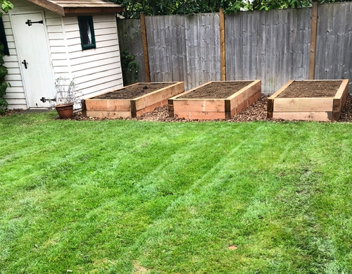 Fresh green grass newly turfed for a back garden.