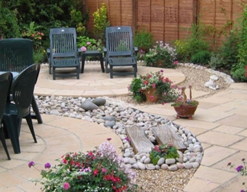 Feature island patios surrounded with stone. 